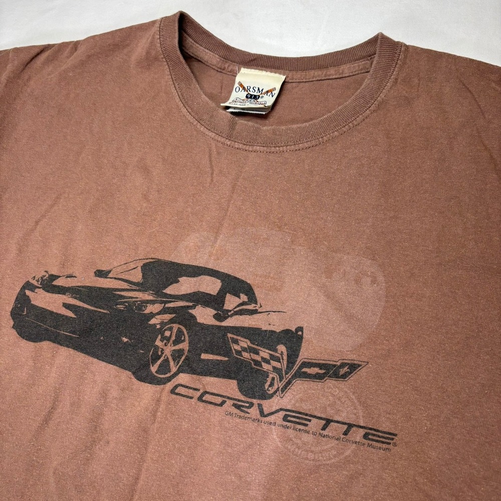 Oarsman 913 Corvette T-Shirt Mens Large Brown Graphic Car Logo Short Sleeve